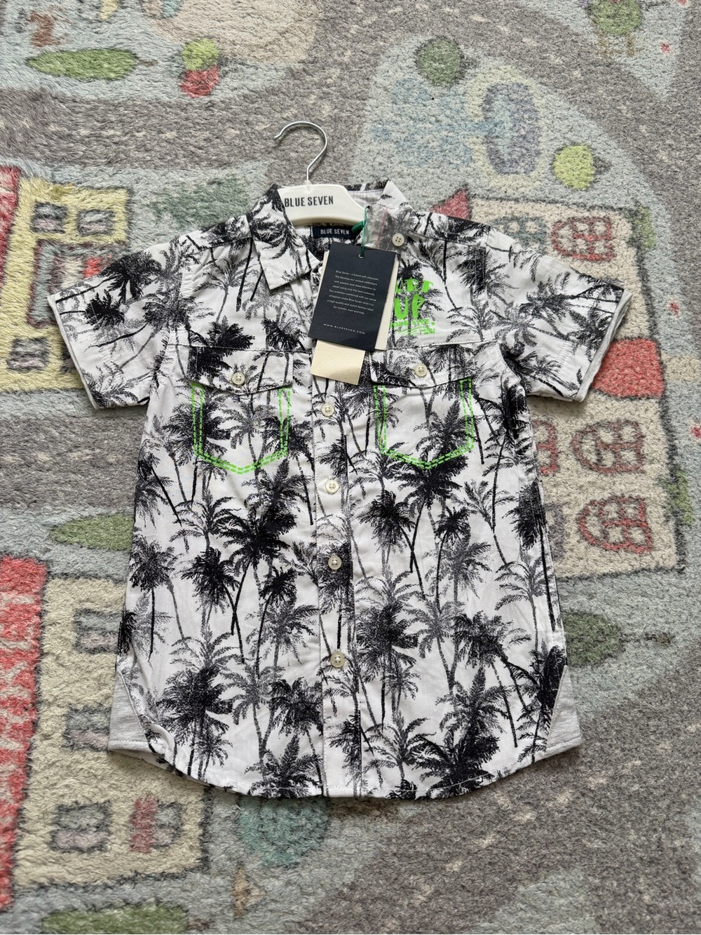 Kids Blue Seven Kids Palm Print Button-Up Shirt 🌴